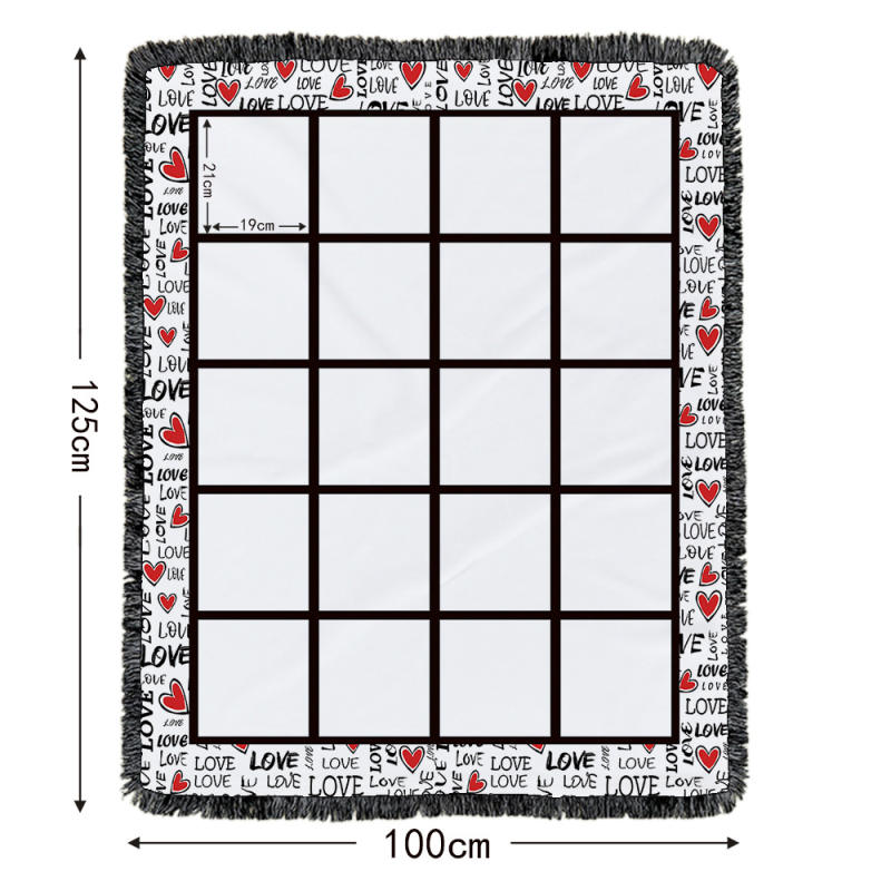 Love You & Me Panel Sublimation Blanket| 5 Panel | Blank Blanket| 40 x 60  inches| Fringe tassel trim